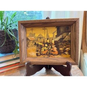 Vintage Mid Century Philippine Market Scene Oil Painting Mabini Style Framed MCM